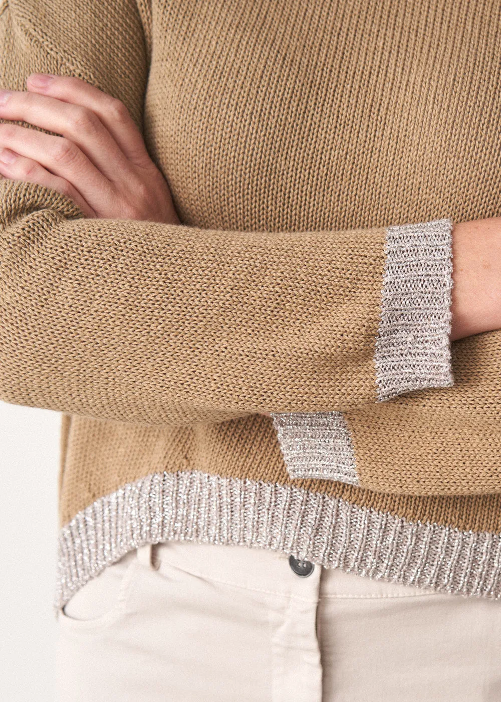 ROWAN METALLIC TRIM SWEATER - CAMEL