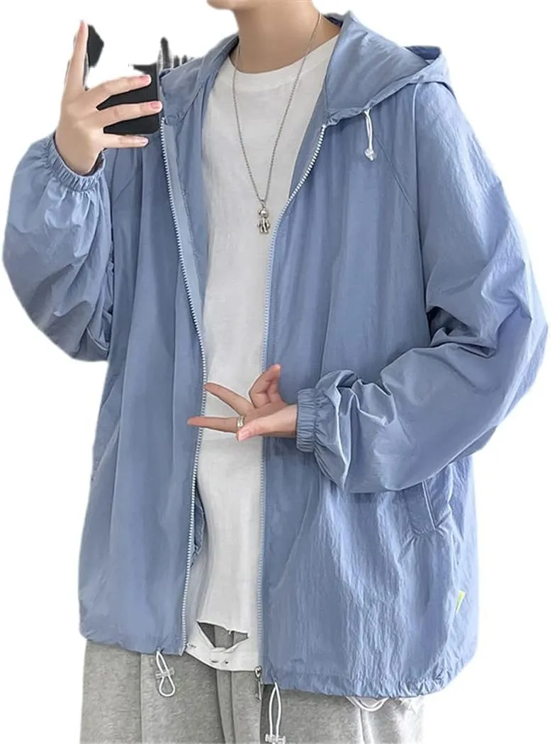 Summer Thin Long Sleeve Jackets Men Simple Loose Casual Sun Protection Hooded Coats