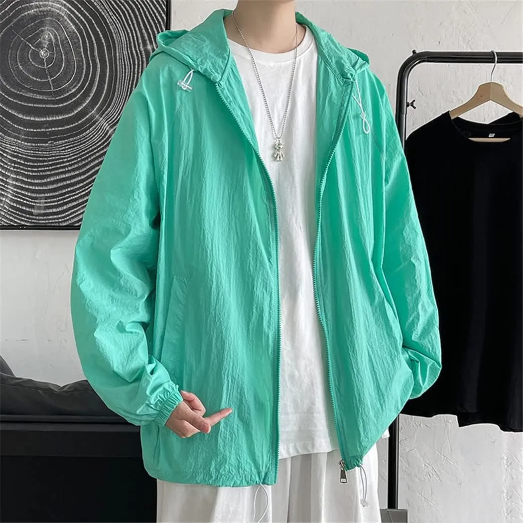 Summer Thin Long Sleeve Jackets Men Simple Loose Casual Sun Protection Hooded Coats