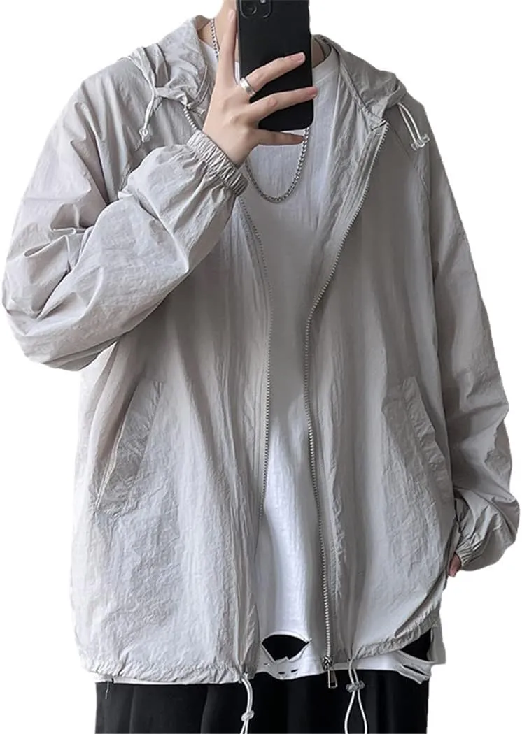 Summer Thin Long Sleeve Jackets Men Simple Loose Casual Sun Protection Hooded Coats