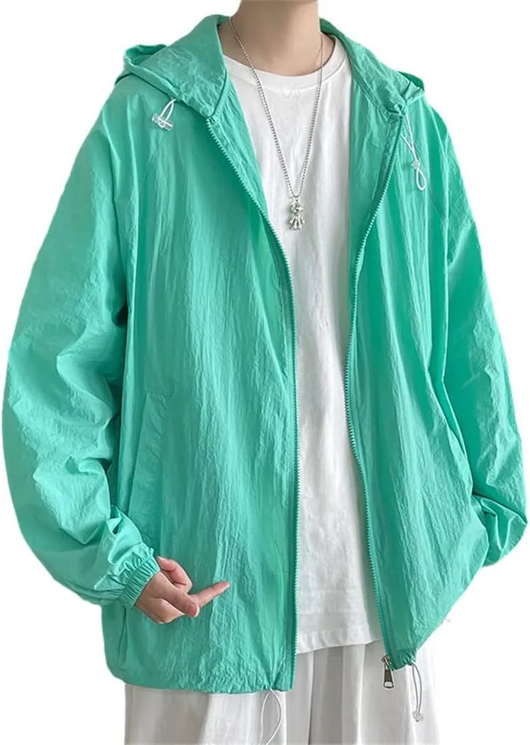 Summer Thin Long Sleeve Jackets Men Simple Loose Casual Sun Protection Hooded Coats