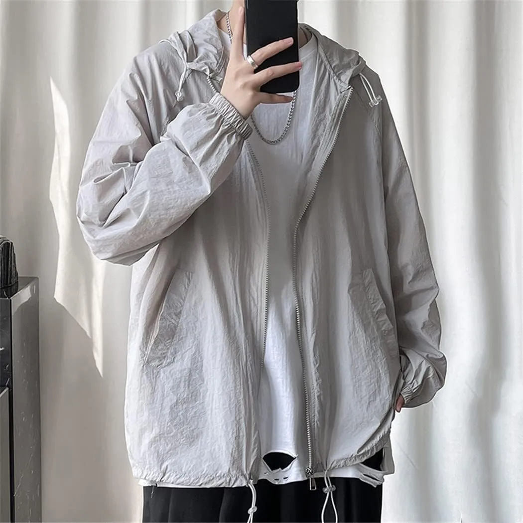 Summer Thin Long Sleeve Jackets Men Simple Loose Casual Sun Protection Hooded Coats