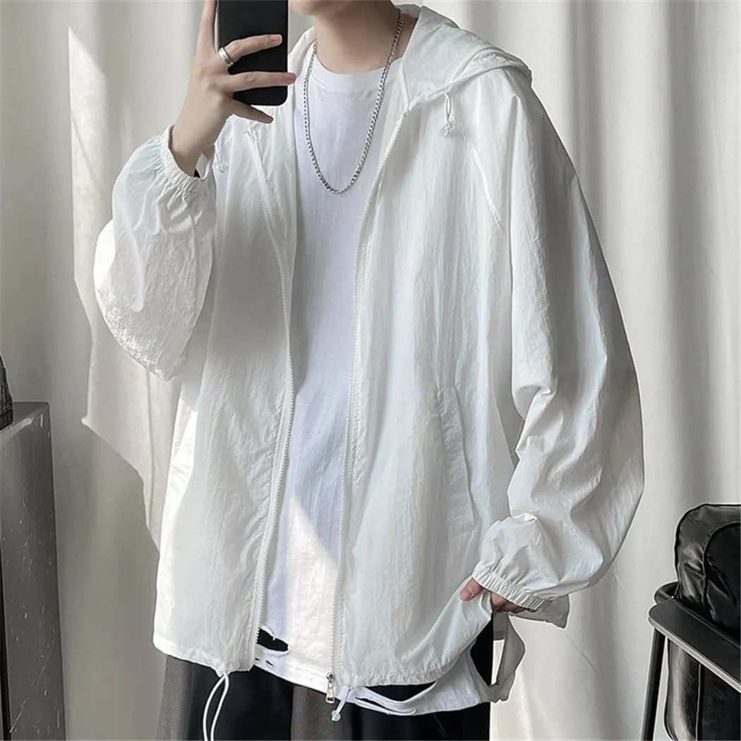 Summer Thin Long Sleeve Jackets Men Simple Loose Casual Sun Protection Hooded Coats