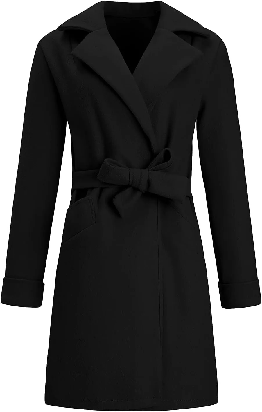 Trench Coats for Women Elegant Belted Open Front Wool Blend Coat Lapel Collar Winter Warm Overcoat with Pockets