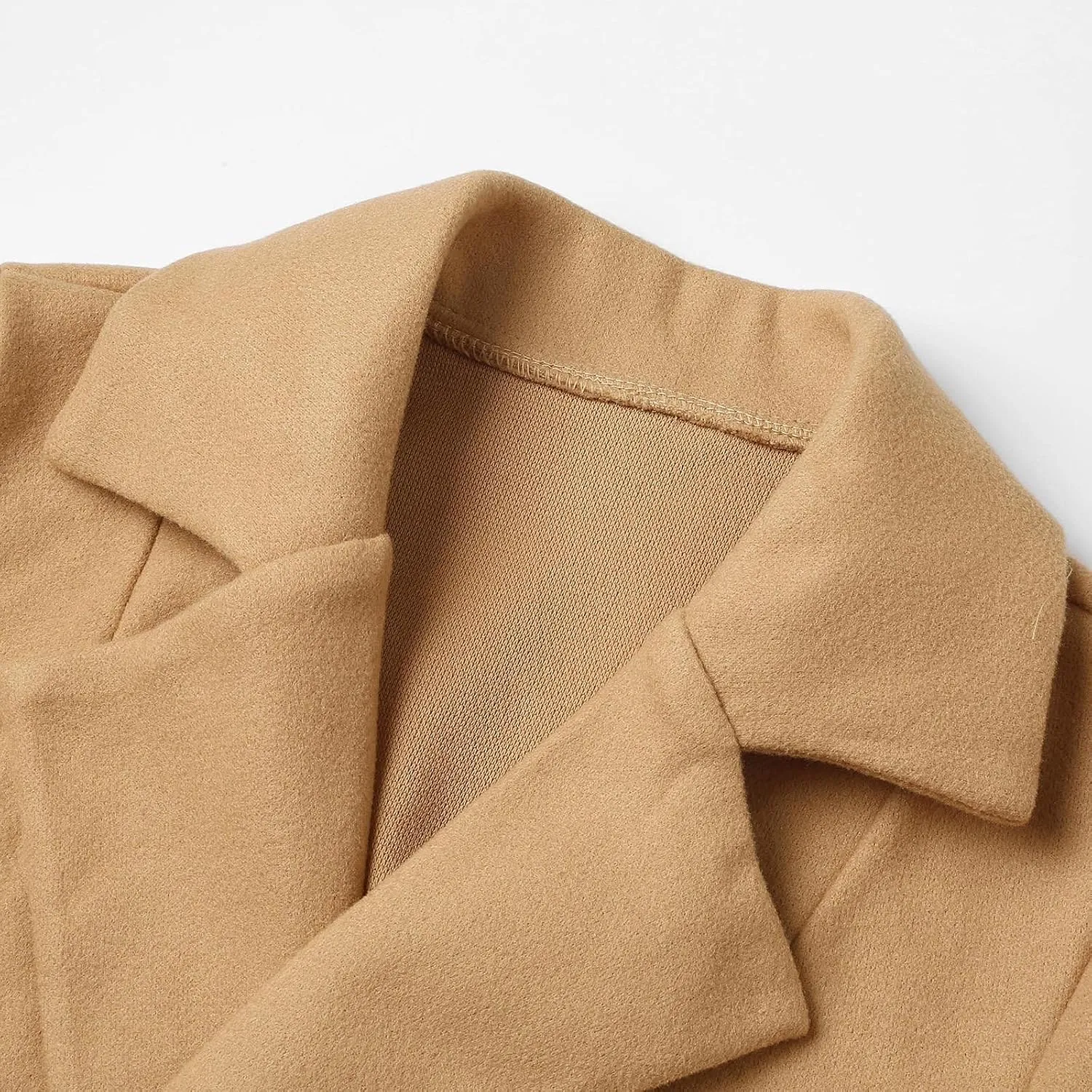 Trench Coats for Women Elegant Belted Open Front Wool Blend Coat Lapel Collar Winter Warm Overcoat with Pockets