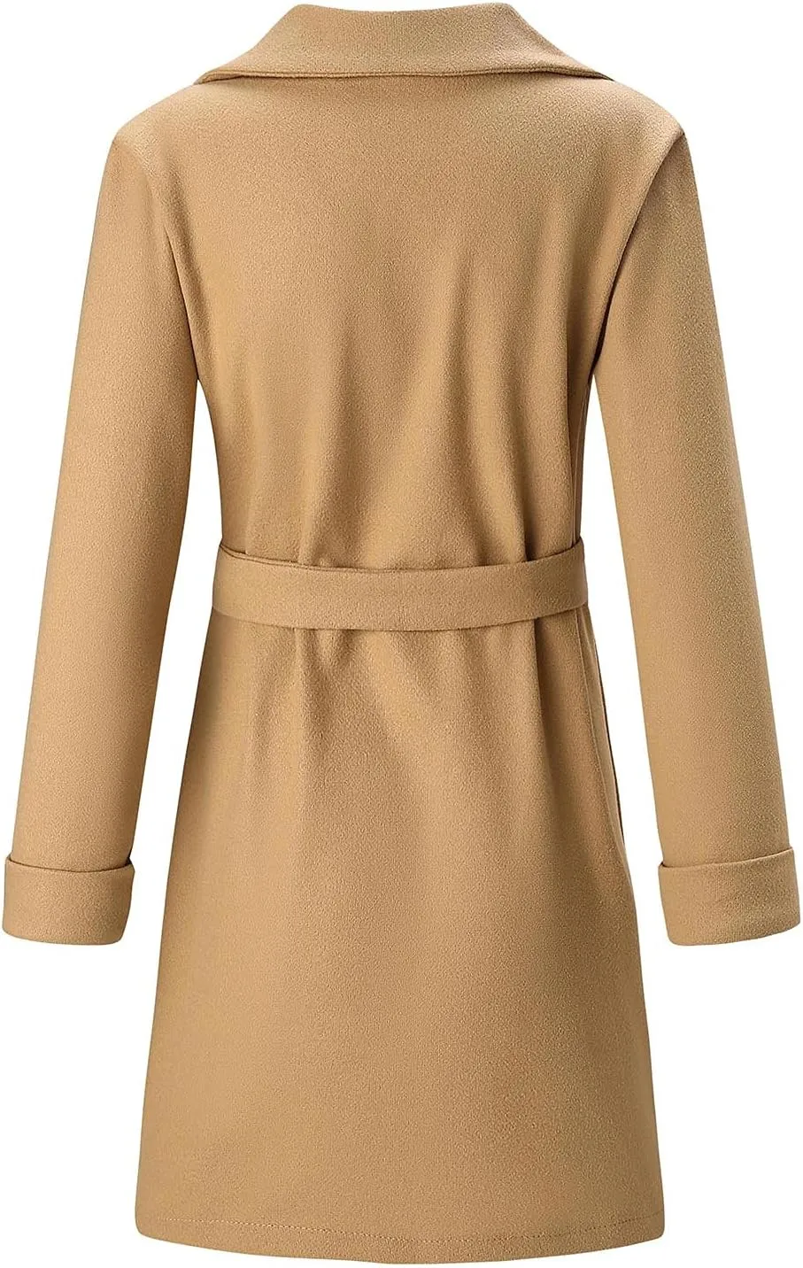 Trench Coats for Women Elegant Belted Open Front Wool Blend Coat Lapel Collar Winter Warm Overcoat with Pockets