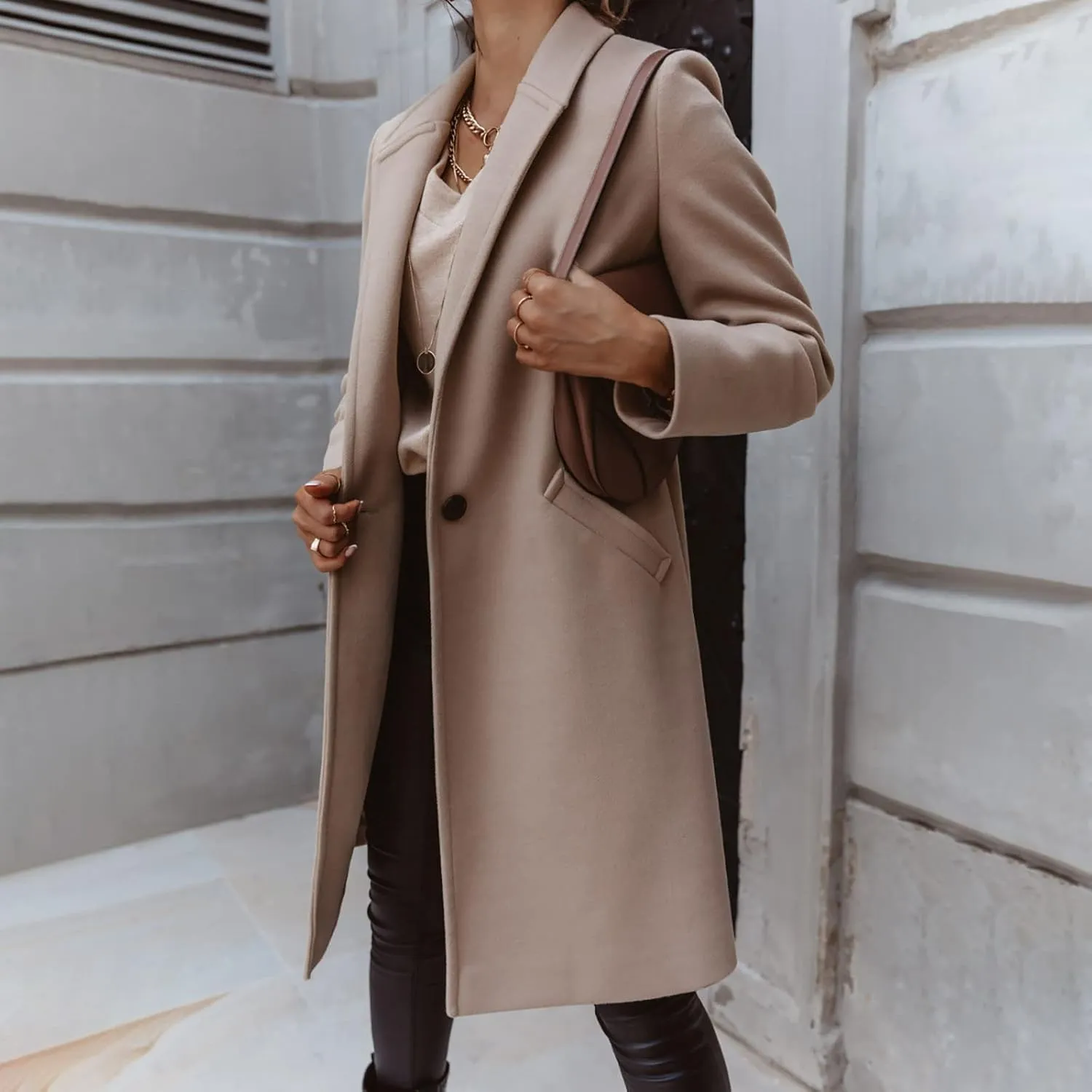 Trendy Fall Winter Trench Coat for Women Long Parka Jackets Elegant Suit Collar Blazer Cardigan Windbreaker