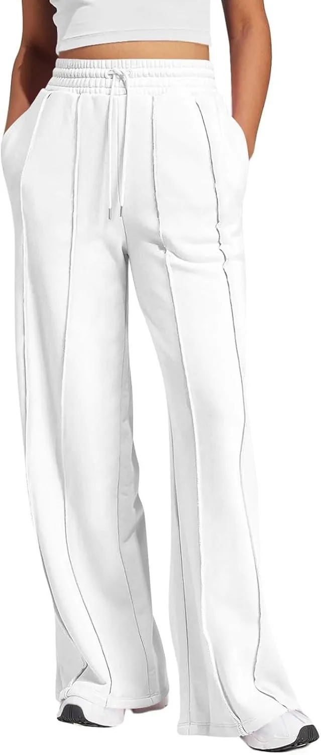 Wide Leg Sweatpants for Women Baggy Comfy Athletic Pants Casual Drawstring High Waisted Track Pants with Pockets