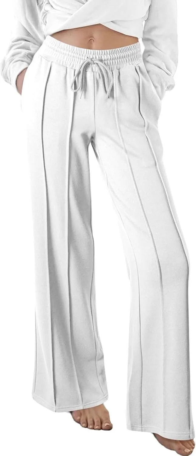 Wide Leg Sweatpants for Women Baggy Comfy Athletic Pants Casual Drawstring High Waisted Track Pants with Pockets
