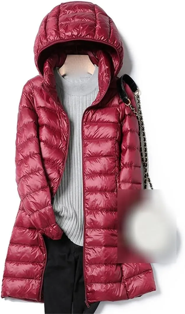 Winter Womens Fashion Slim Hooded Parka Fashionable Outerwear Down Jackets Long Light Thin Coat Puffer Jacket