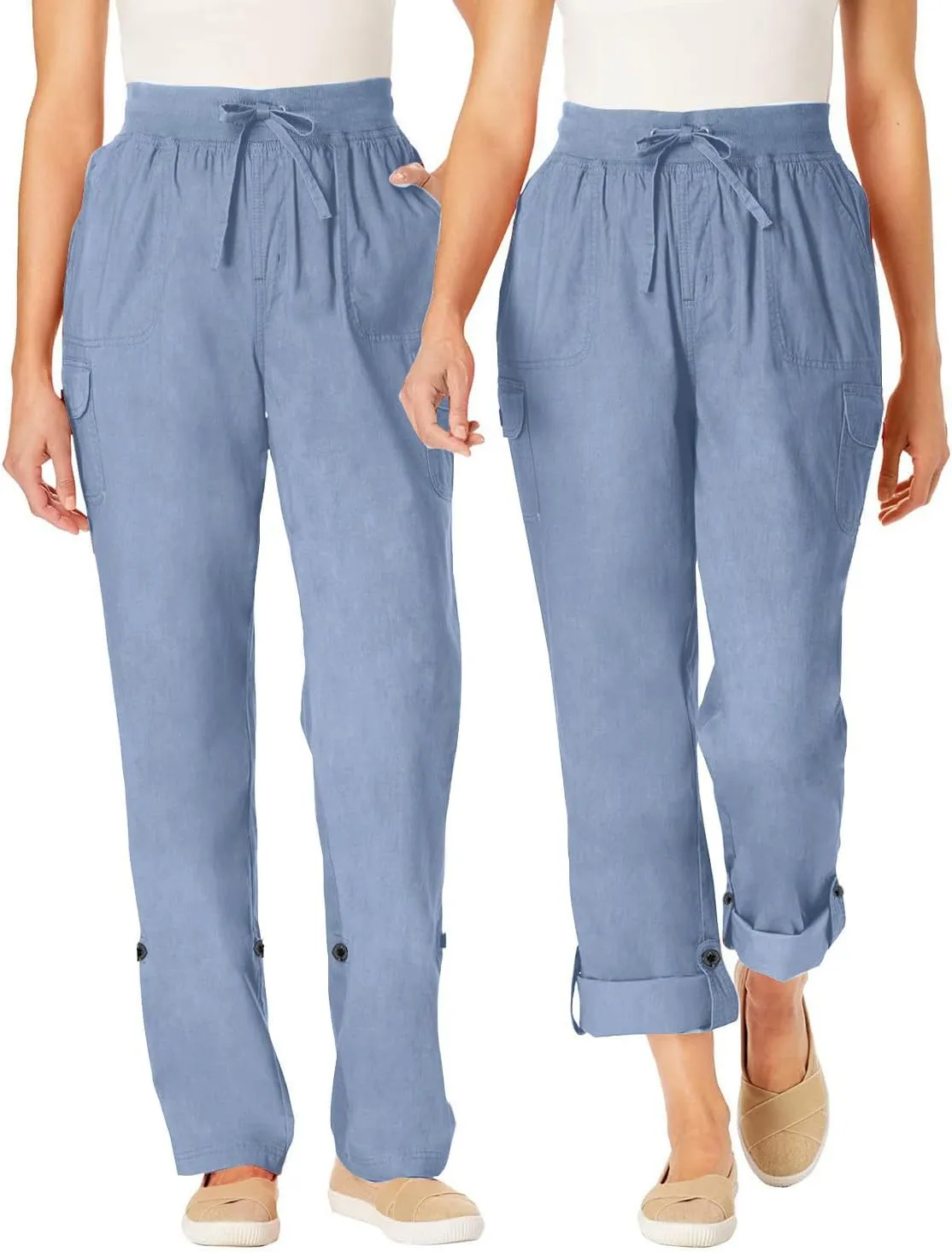 Women Cargo Pants - Straight Wide Leg Trousers with Pockets High Waist Slim Fit Sweatpants Lightweight Buckle Joggers