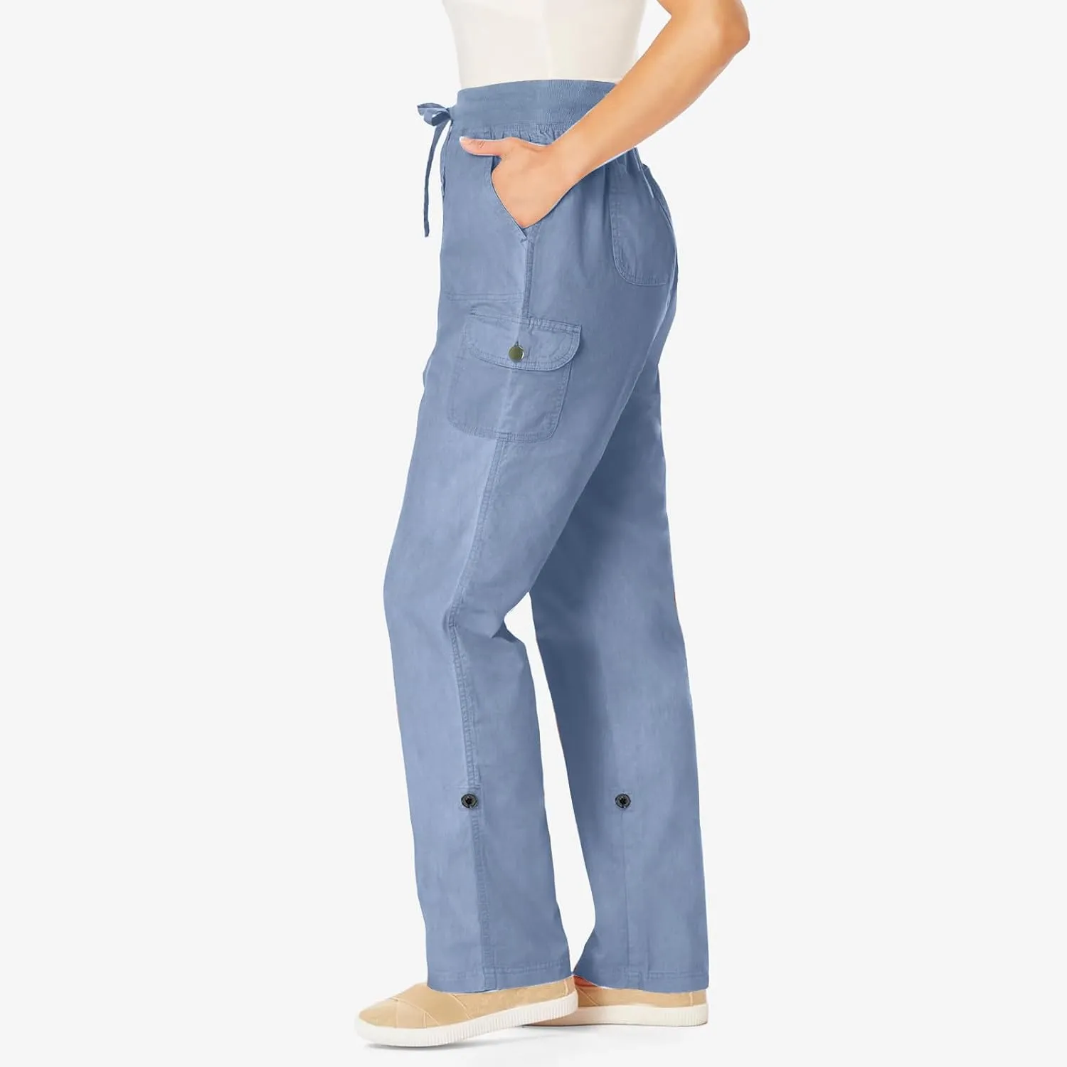 Women Cargo Pants - Straight Wide Leg Trousers with Pockets High Waist Slim Fit Sweatpants Lightweight Buckle Joggers