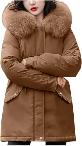 Womens Coats Winter, Elegant Warm Down Jackets Fashions Puffer Mid Long Outerwear Faux Fur Overcoats 2024