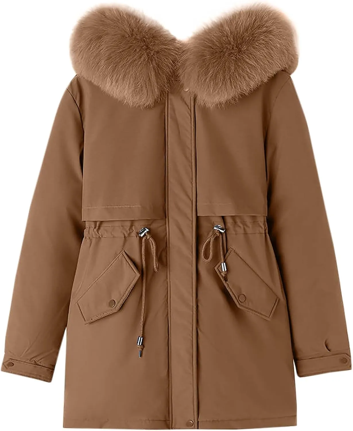 Womens Coats Winter, Elegant Warm Down Jackets Fashions Puffer Mid Long Outerwear Faux Fur Overcoats 2024