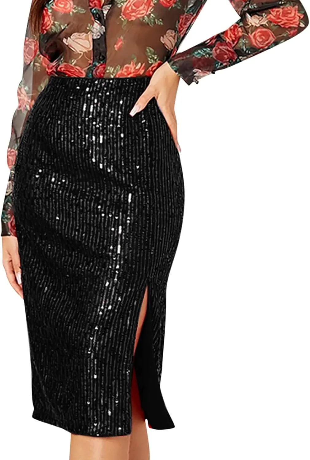 Women's High Waist Split Hem Zip Back Plain Skirt Hip Casual Half Body Skirt Rave Party Skirt for Women New Years