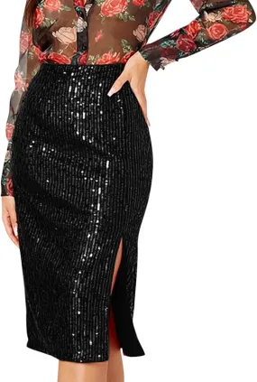 Women's High Waist Split Hem Zip Back Plain Skirt Hip Casual Half Body Skirt Rave Party Skirt for Women New Years