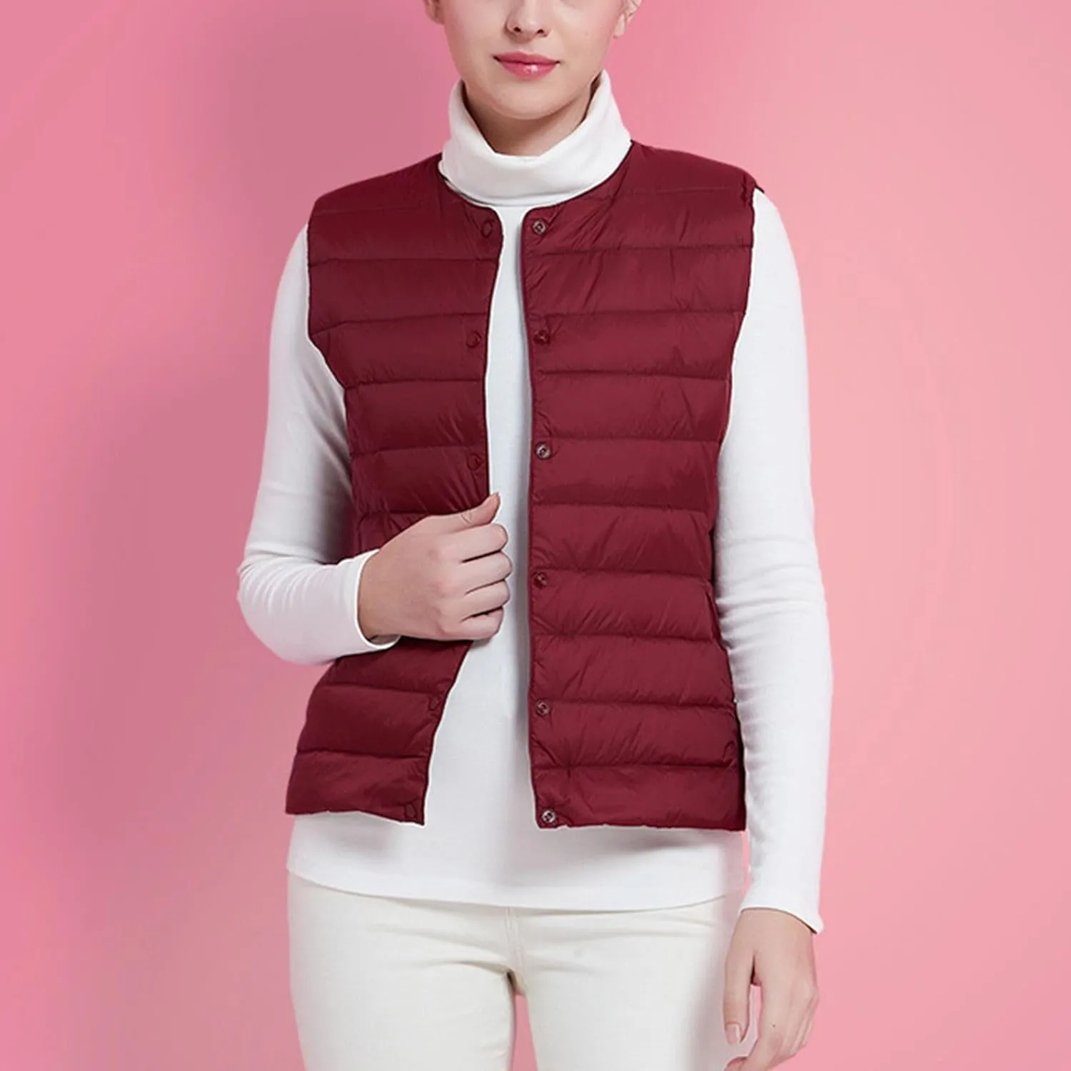 Womens Lightweight Vest Fashion Simple Solid V Neck Button Sleeveless Puffer Down Jacket Winter Casual Versatile Waistcoat