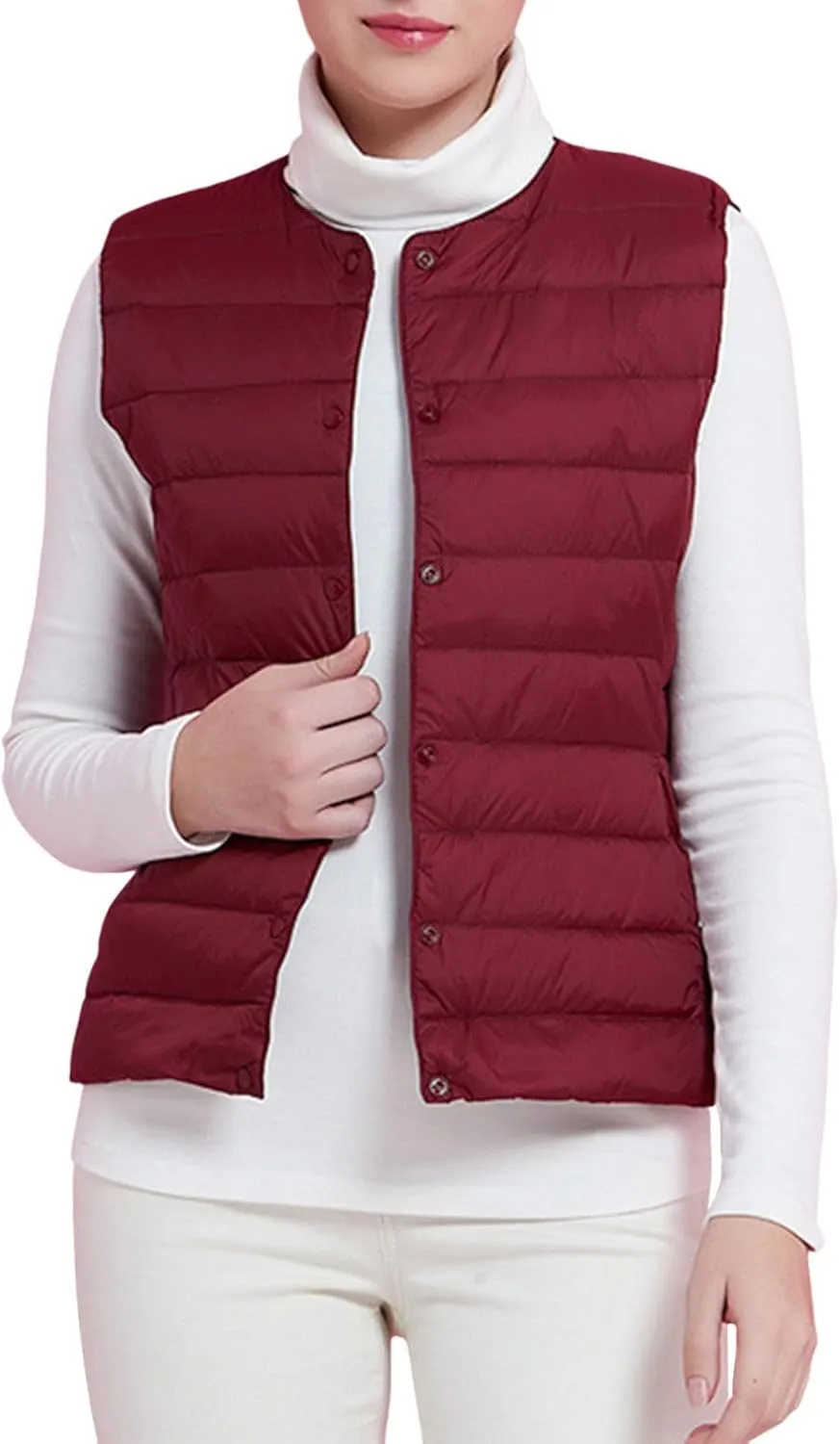 Womens Lightweight Vest Fashion Simple Solid V Neck Button Sleeveless Puffer Down Jacket Winter Casual Versatile Waistcoat
