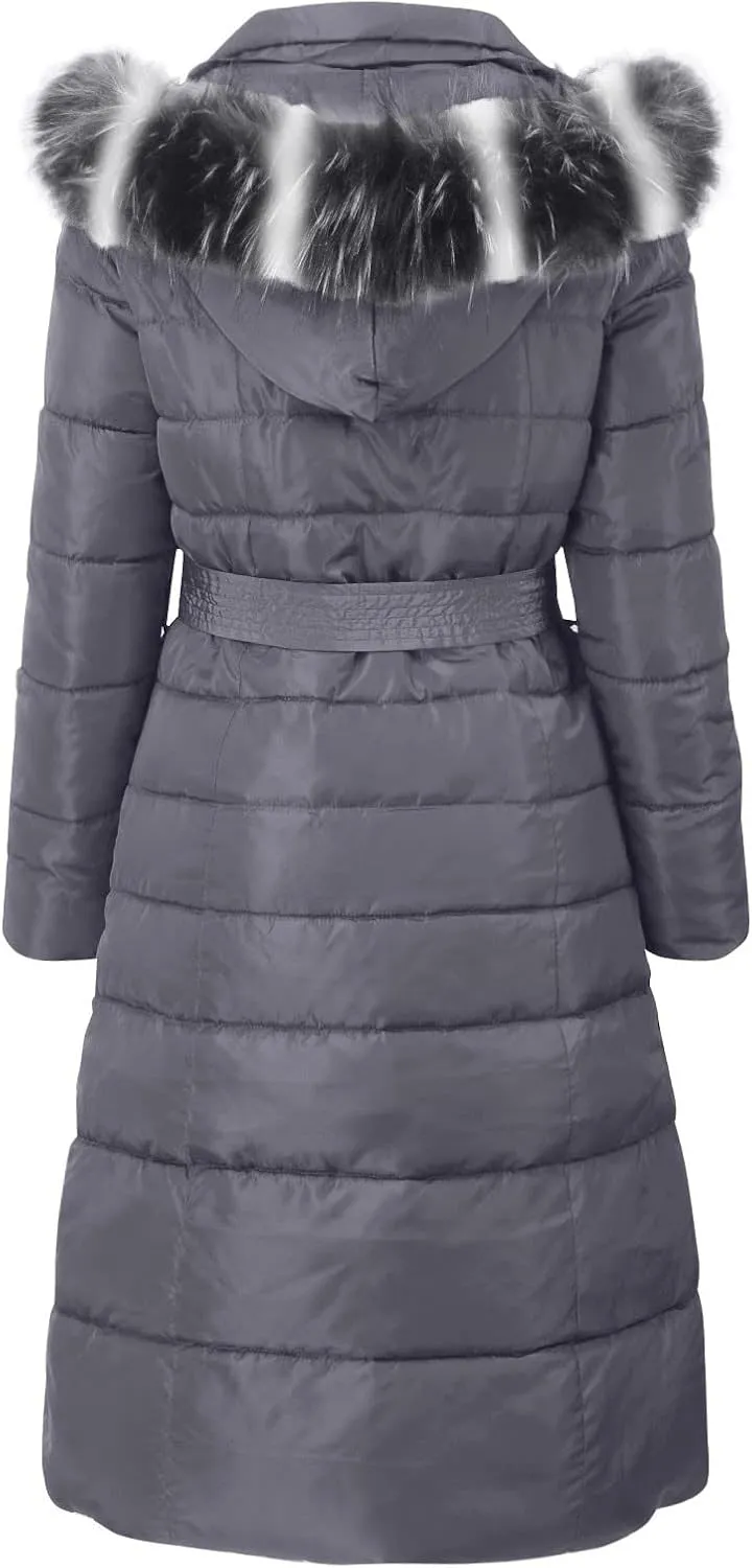 Womens Long Puffer Jacket Fashion Elegant Hooded Down Coat Casual Solid Zipper Padded Outwear 2024 Warm Winter Coats