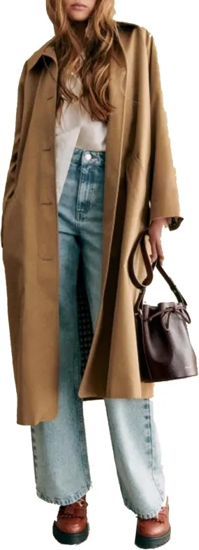 Women's Long Trench Coat Single Breasted Oversized Overcoat Classic Button Down Spring Outerwear