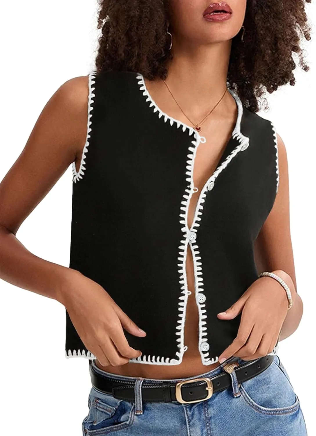 Womens Sweater Vest Sleeveless Button Down Tank Tops Spring Summer Cropped Cardigan 2025 Knit Top