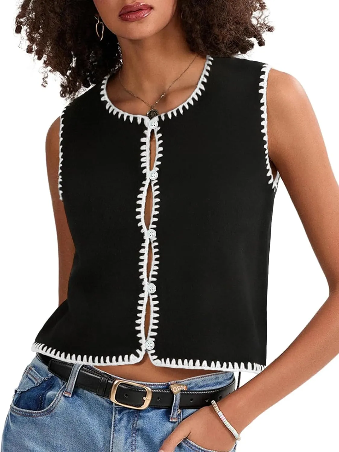 Womens Sweater Vest Sleeveless Button Down Tank Tops Spring Summer Cropped Cardigan 2025 Knit Top