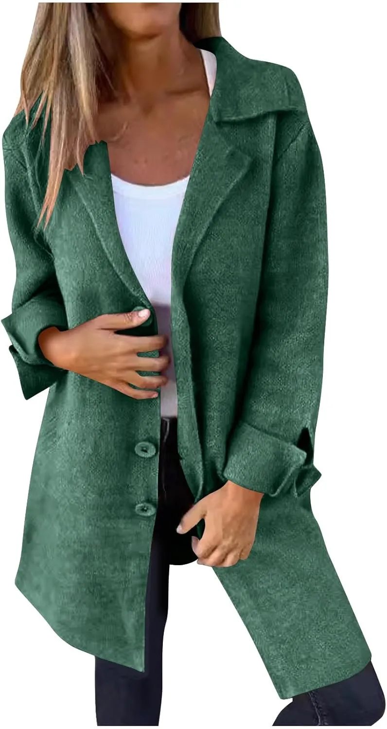 Women's Wool Trench Coat Elegant Single Breasted Pea Coat Casual Notch Lapel Long Winter Coats Long Sleeve Overcoat