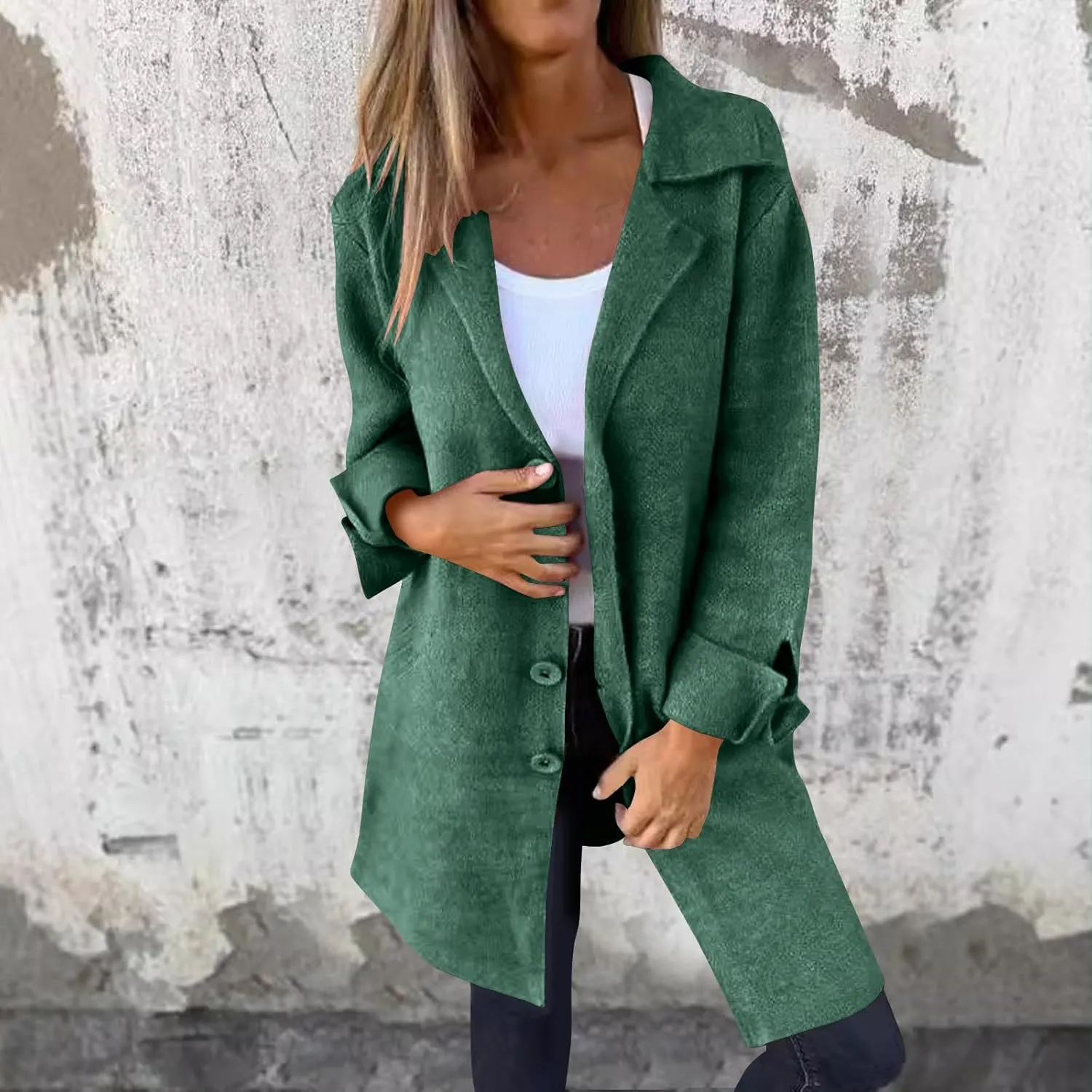 Women's Wool Trench Coat Elegant Single Breasted Pea Coat Casual Notch Lapel Long Winter Coats Long Sleeve Overcoat